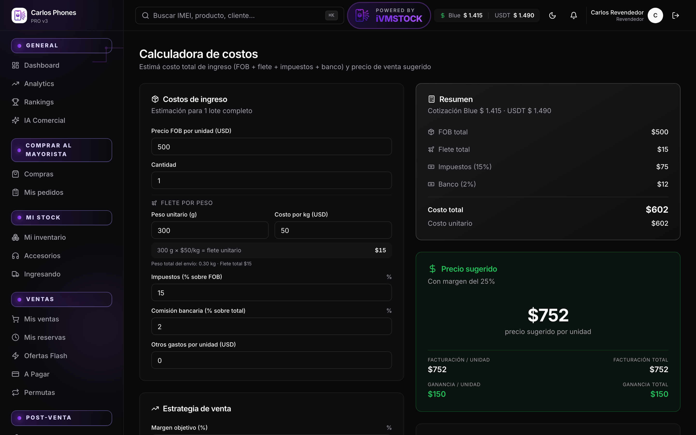 Calculadora iVMSTOCK